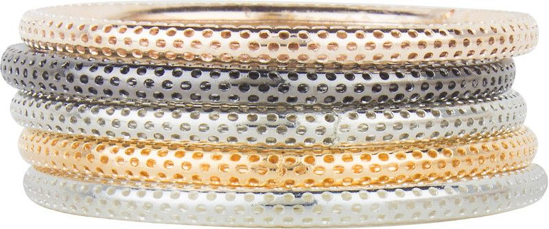 Brass Rhodium Bangle Set  (Pack of 5)