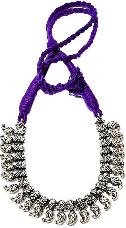 Necklace in Purple thread tribal choker collar style Designer ambia silver beads for women Ethnic wedding jewelry Silver Plated Metal Choker