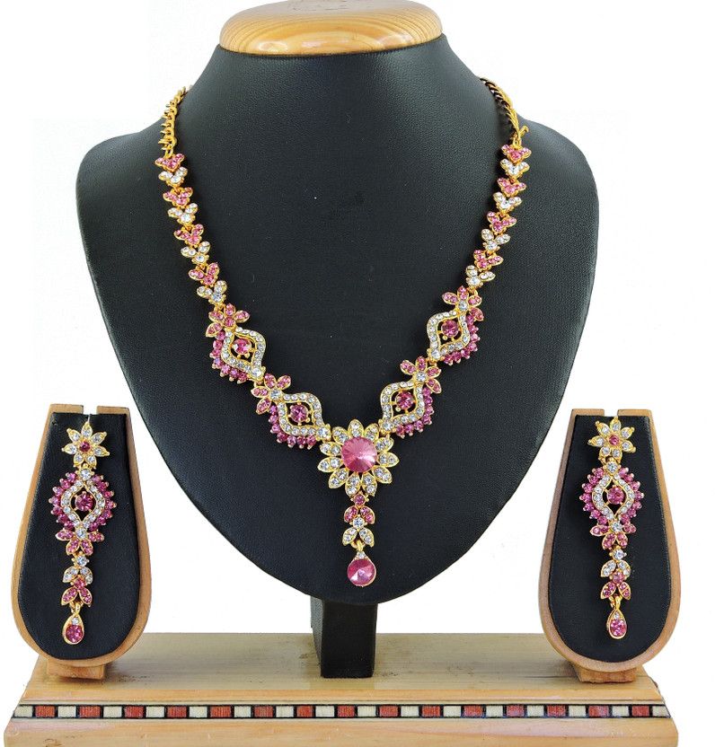 Alloy Gold-plated Pink, White, Gold Jewel Set  (Pack of 1)