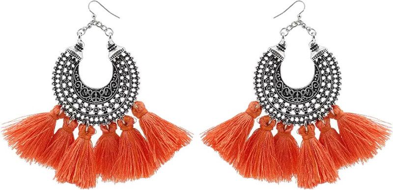 Tribal Jaipur Design Fusion Moonshape Chandbali Tassel Earrings  Alloy Drops & Danglers