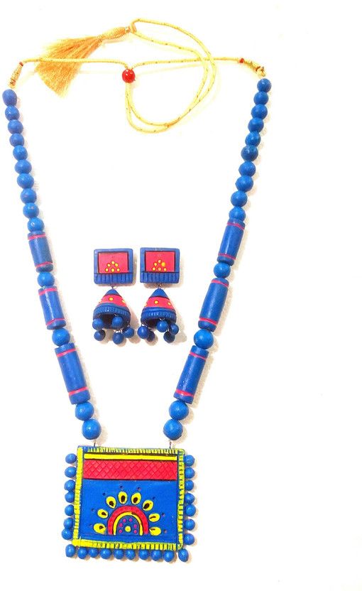 Terracotta Blue, Red, Yellow Jewel Set  (Pack of 1)