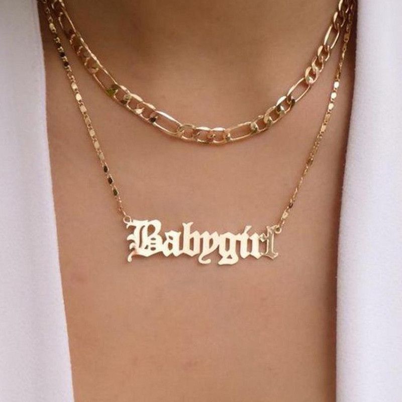 Stunning Gold Plated Double Layered Babygirl Alphabet Word Pendant Necklace Gold-plated Plated Alloy Layered