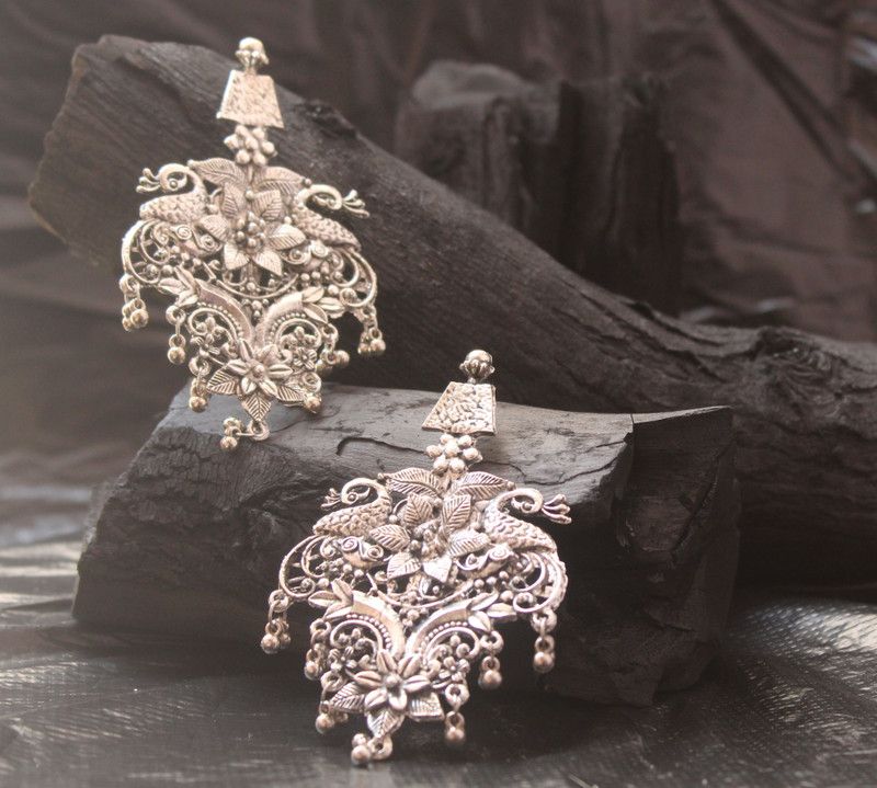 Antique Oxidised Silver Drop Earrings (8 Cm)/women & girls/Partywear/ Alloy, Metal Drops & Danglers, Earring Set, Jhumki Earring, Earring Set, Drops & Danglers