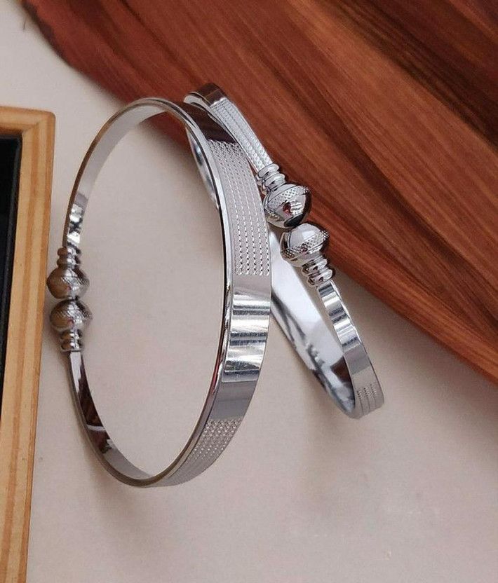 Brass Silver Coated Bangle Set  (Pack of 2)