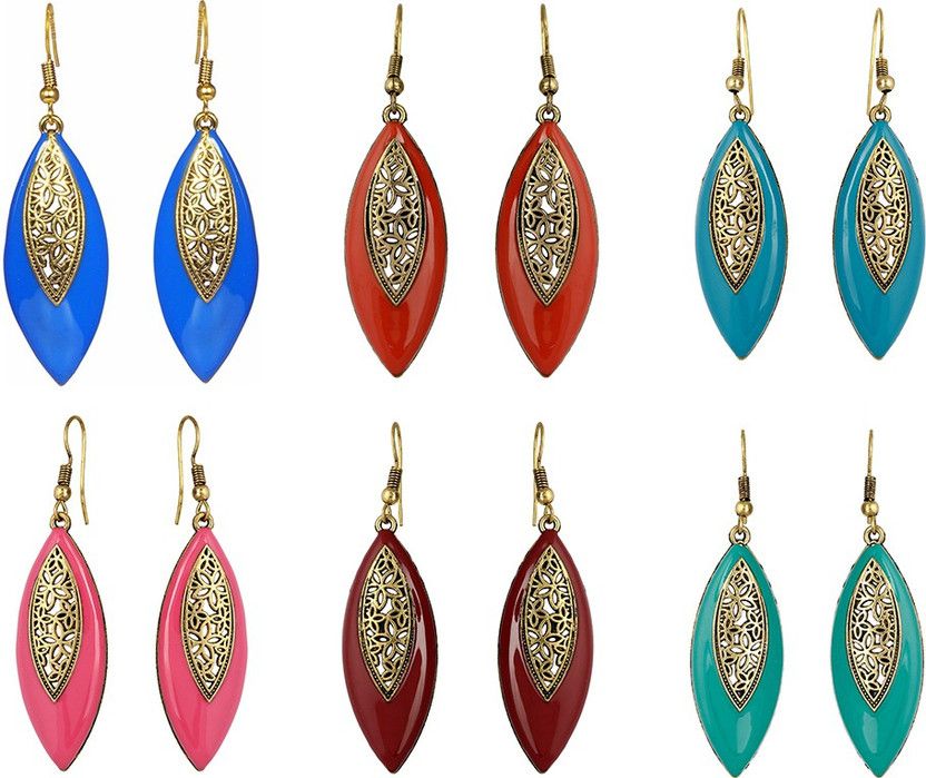 Multicolor Gold-Plated Combo Of 6 Dangler Earrings For Women Alloy Drops & Danglers