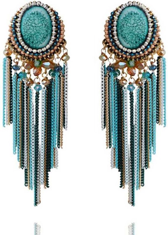 Stylish Party Wear Sparkling Crystal Chain Drop Tassel Earrings For Women Crystal Copper Drops & Danglers