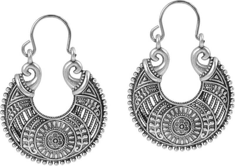 Antique retro design oxidised finish floral design Filigree work Hoop designer Earring for girls women Brass Earring Set