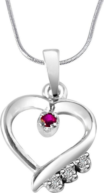 Angels Watch Over You… Real Diamond & Red Ruby Set in Sterling Silver Pendant with 18 IN Chain (SDP298) Sterling Silver Diamond, Ruby Sterling Silver Pendant