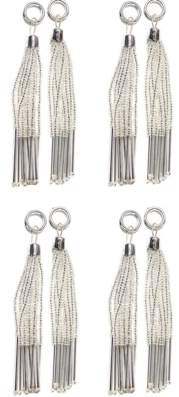Fashionhaat Stylish and Ethnic Acrylic Silver Pearls Tassel Women's Ethnic Work Hanging Silver Latkan for Saree Blouse Dupatta Lehenga Gowns (Set of 4 Pairs) (Silver) Brooch  (Silver)
