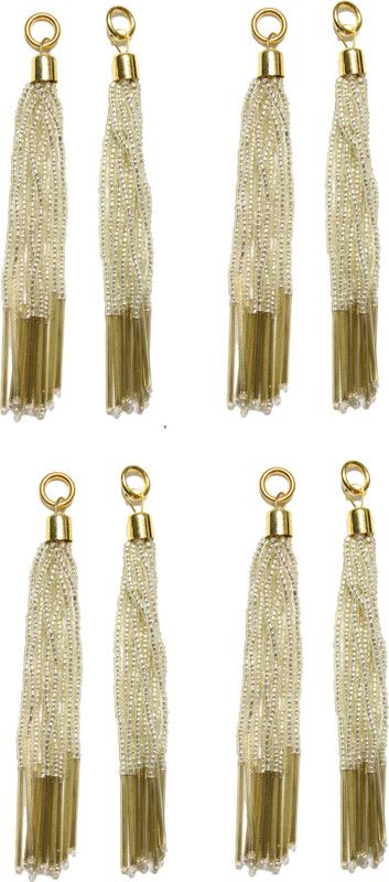 Fashionhaat Stylish and Ethnic Acrylic Golden Pearls Tassel Women's Ethnic Work Hanging Golden Latkan for Saree Blouse Dupatta Lehenga Gowns (Set of 4 Pairs) (Golden) Brooch  (Gold)