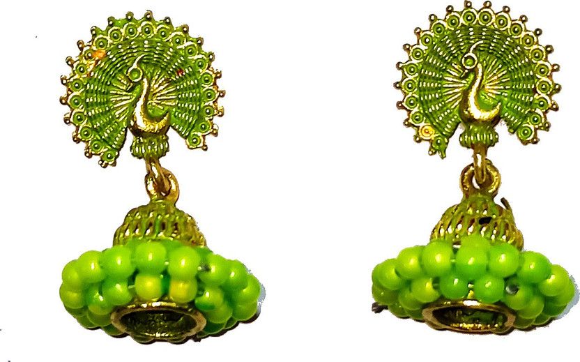 Designer Peacock Green Jhunki earrings For women / Girls Alloy Jhumki Earring