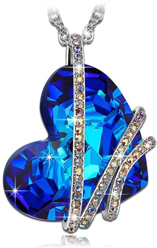 Blue Crystal Heart Pendant Romantic Silver Alloy Pendant