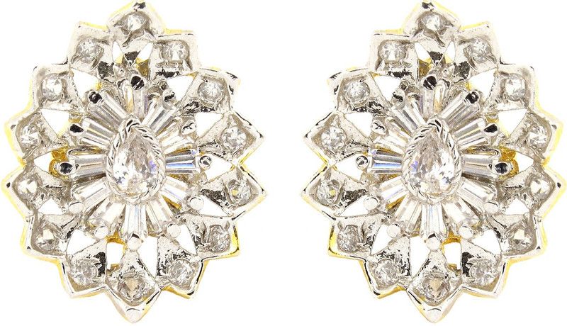 Leaf Shape Cubic Zirconia Brass Stud Earring