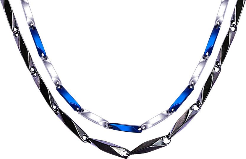 Silver Blue Valentine Jewellery Necklace Combo Chains for Boy Husband Gents Boys Mens Girls Women Stylish Party wear daily Silver Plated Stainless Steel Chain