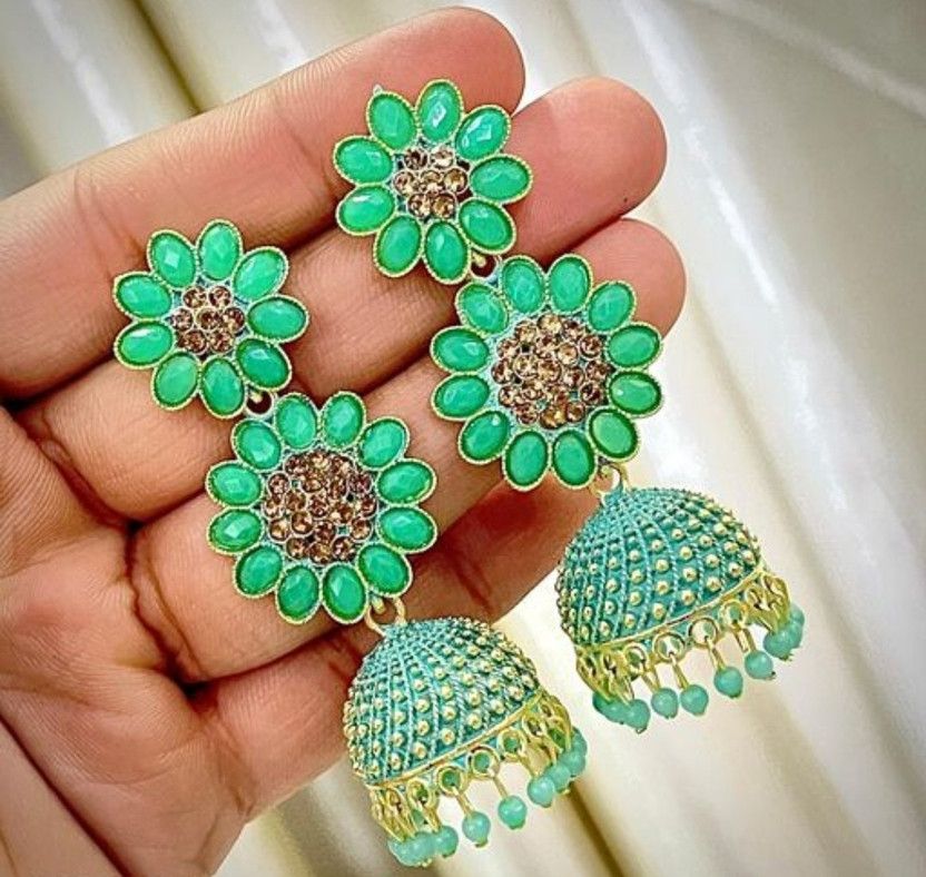 Exclusive Floral (Sea Blue) Earrings for Women Brass Jhumki Earring