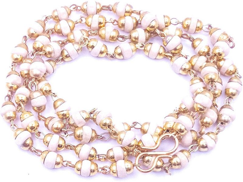 Raviour Lifestyle Natural White (Safed) Tulsi 68 Beads in Golden Cap Rosary Japa Mala For Men and Women Brass Plated Brass Chain