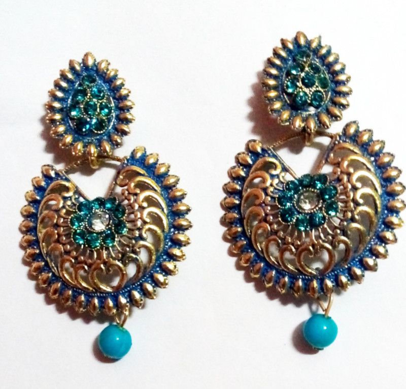 Exclusive blue Golden stone Earrings for girls & women Pearl Alloy Hoop Earring