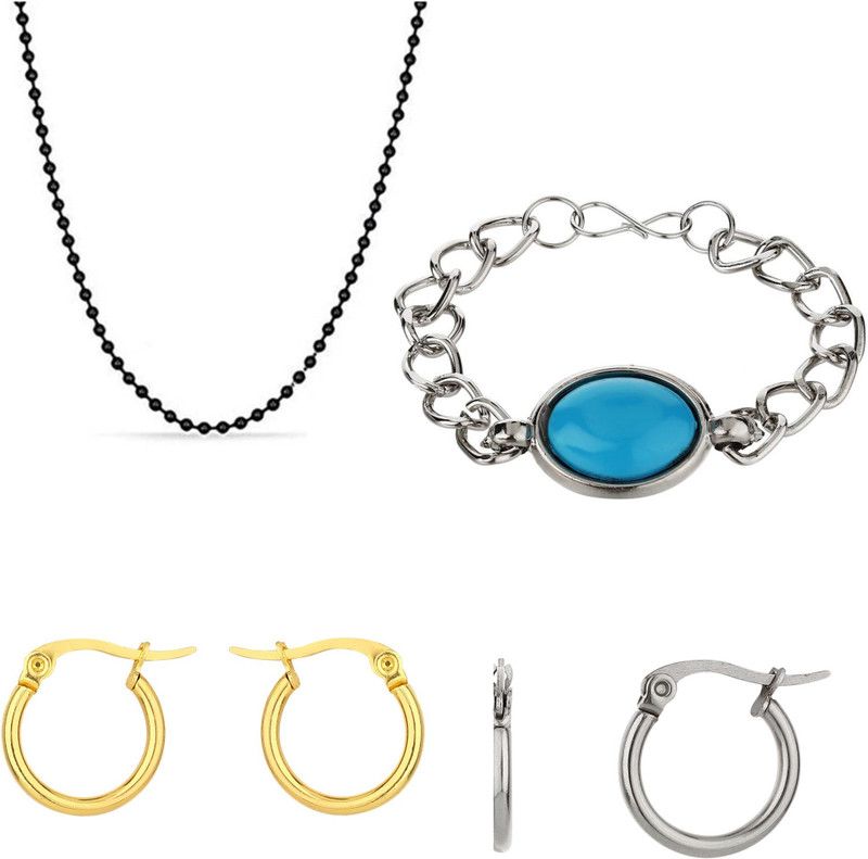 Steel Sterling Silver Gold, Silver, Black Jewel Set  (Pack of 4)