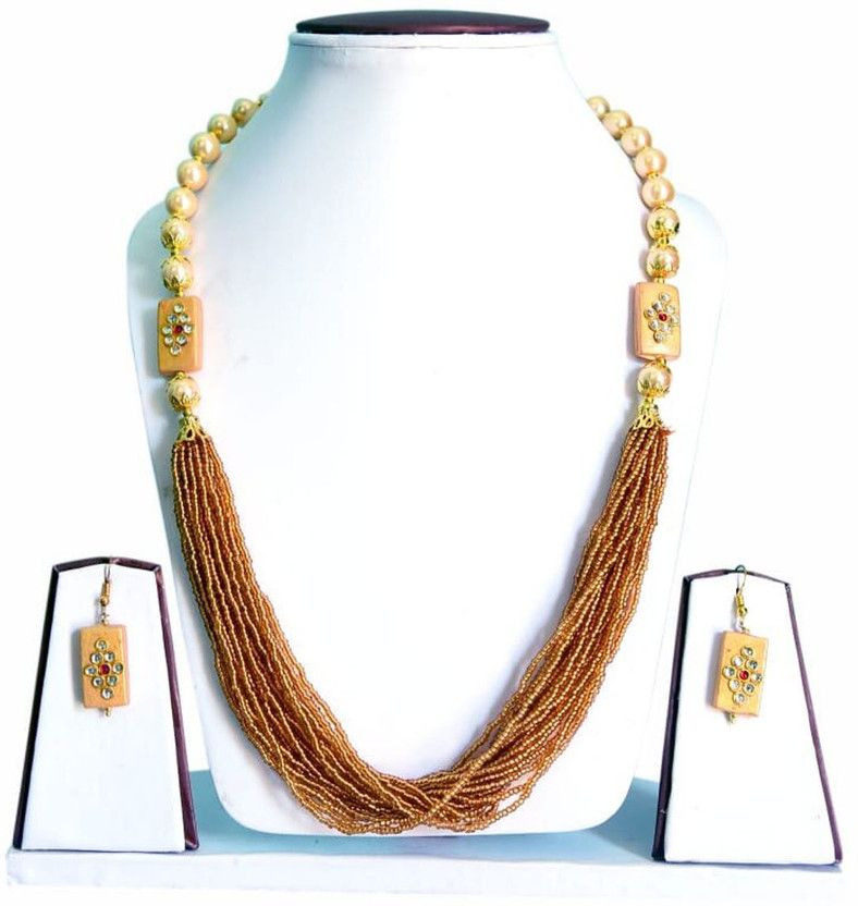 Brass Brass White, Brown Jewel Set  (Pack of 1)