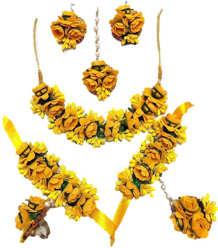 Fabric, Plastic Yellow Jewel Set  (Pack of 1)