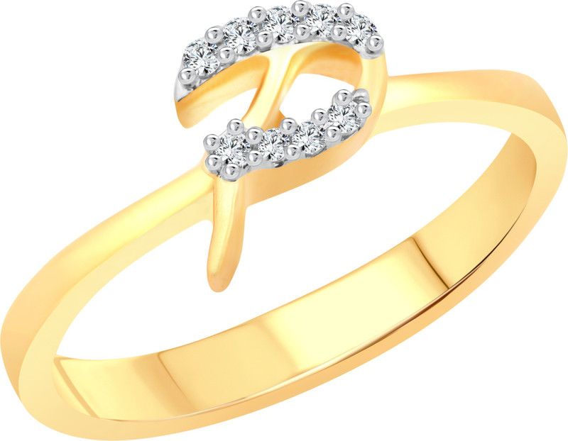 initial ''P'' Letter Alloy Cubic Zirconia Gold Plated Ring