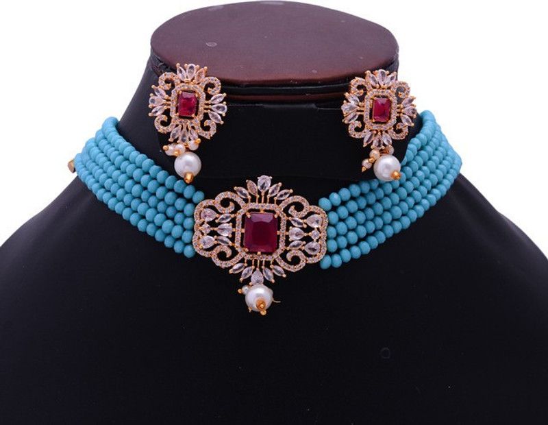 Brass Jewel Set  (Blue)