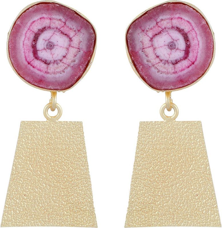 Ishin Gold Plated Fancy Pink Stone Square Shaped Drop Earing Brass Drops & Danglers