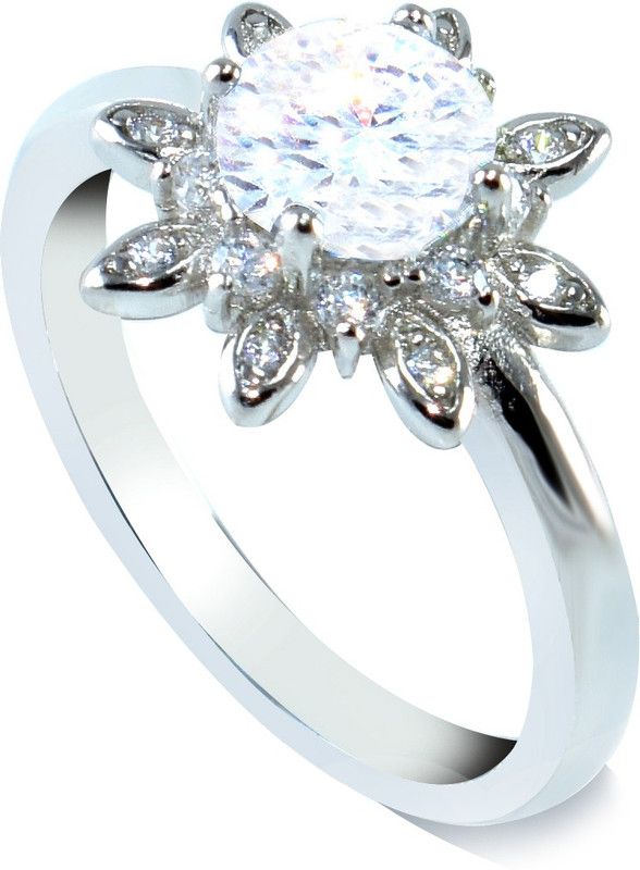 925 Sterling Silver Flower Ring Sterling Silver Cubic Zirconia Rhodium Plated Ring