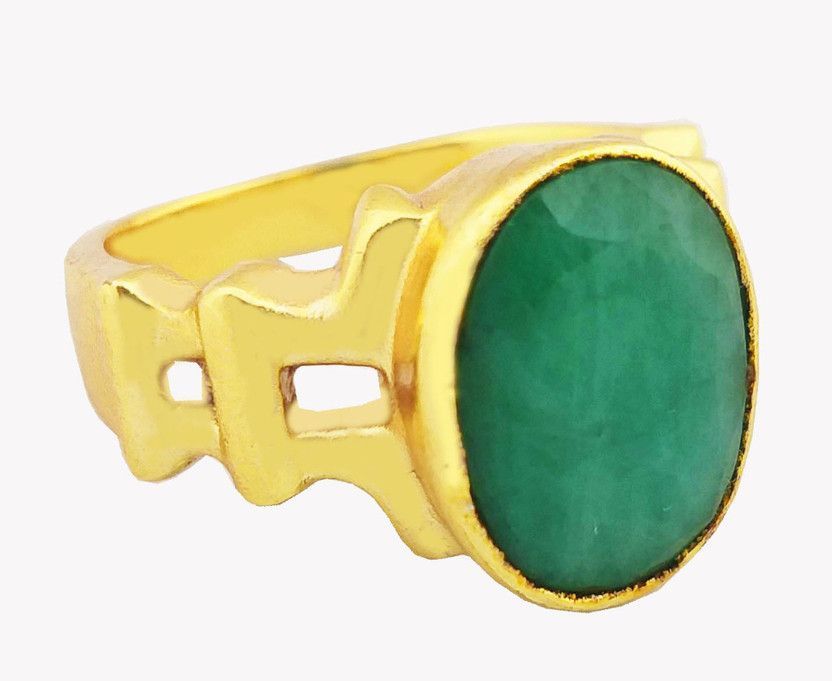 PRATEEK ENETRPRISES NATURAL AND CERTIFIED EMERALD GOLD PLATED RING Brass Emerald Gold Plated Ring