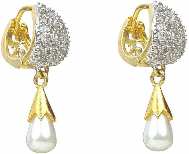 Sitashi Gold Plated AD and Pearl Earrings For Girls and Women Ã¢ÂÂ¦ Cubic Zirconia Alloy Drops & Danglers