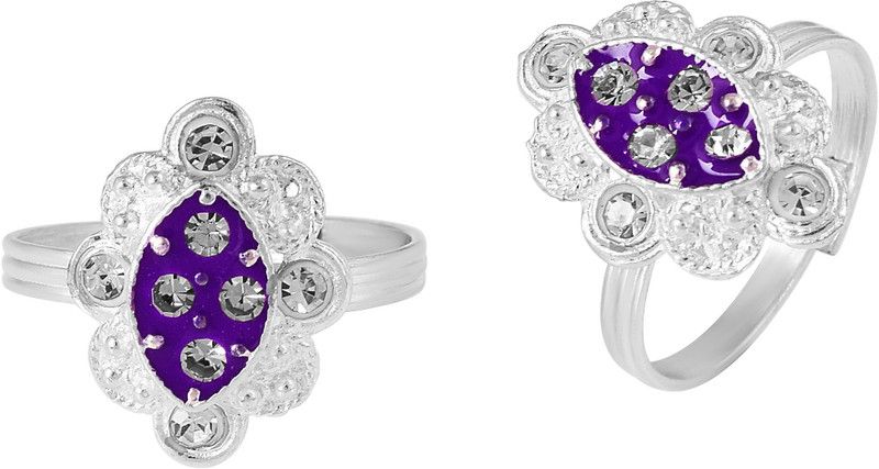 Silver Plated Brass oval Shape CZ Studded Purple meenakari Toering Brass Cubic Zirconia Silver Plated Toe Ring