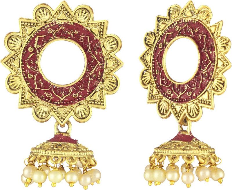 24 CT Gold-Plated Flower shaped stone studded Dome-Shaped Jhumkas Copper Jhumki Earring