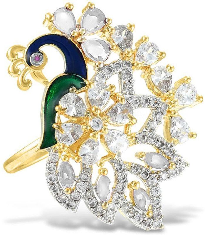 Beautiful Designer Peacock Collection Alloy Cubic Zirconia Gold Plated Ring