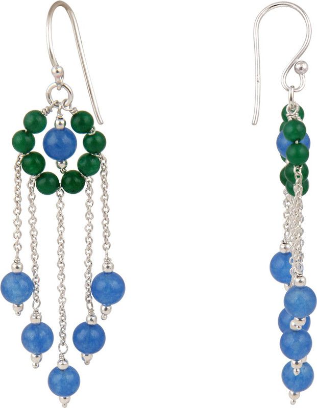 Jade in Sky Blue and Green 925 Silver Earrings Jade Silver Drops & Danglers