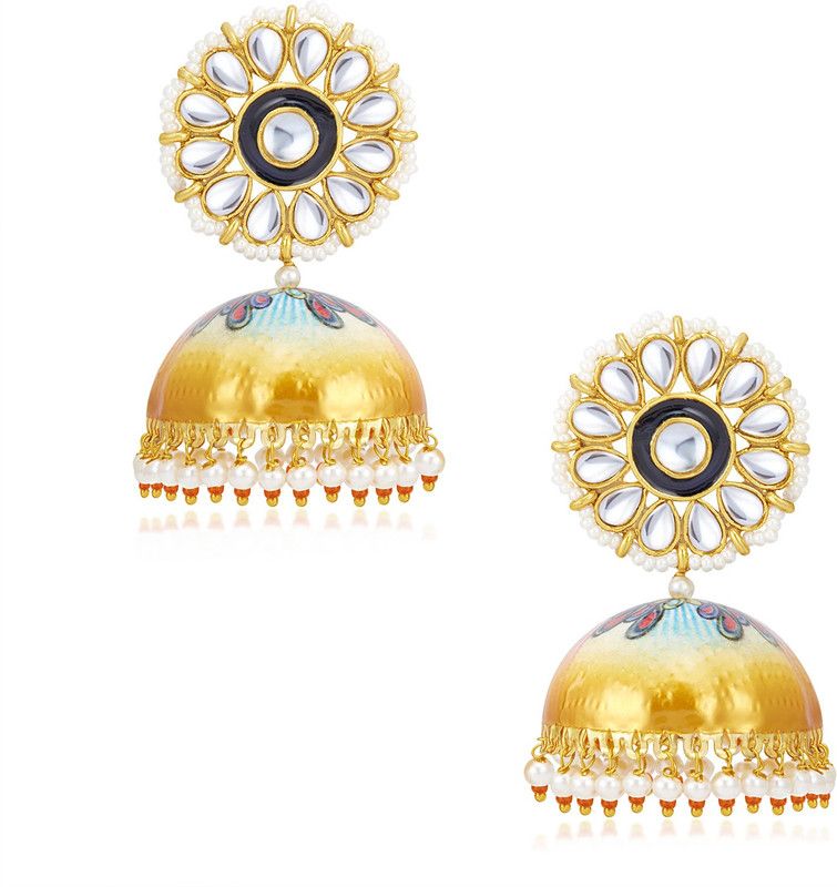 Sukkhi Gleaming Pearl Gold Plated Kundan Jhumki Earring for Women Pearl Alloy Jhumki Earring