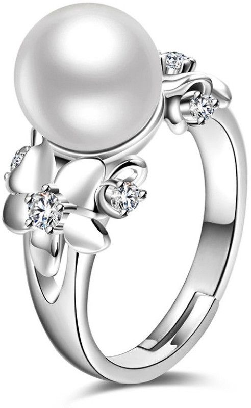 Crystal Pearl Zircon Alloy Silver Plated Ring