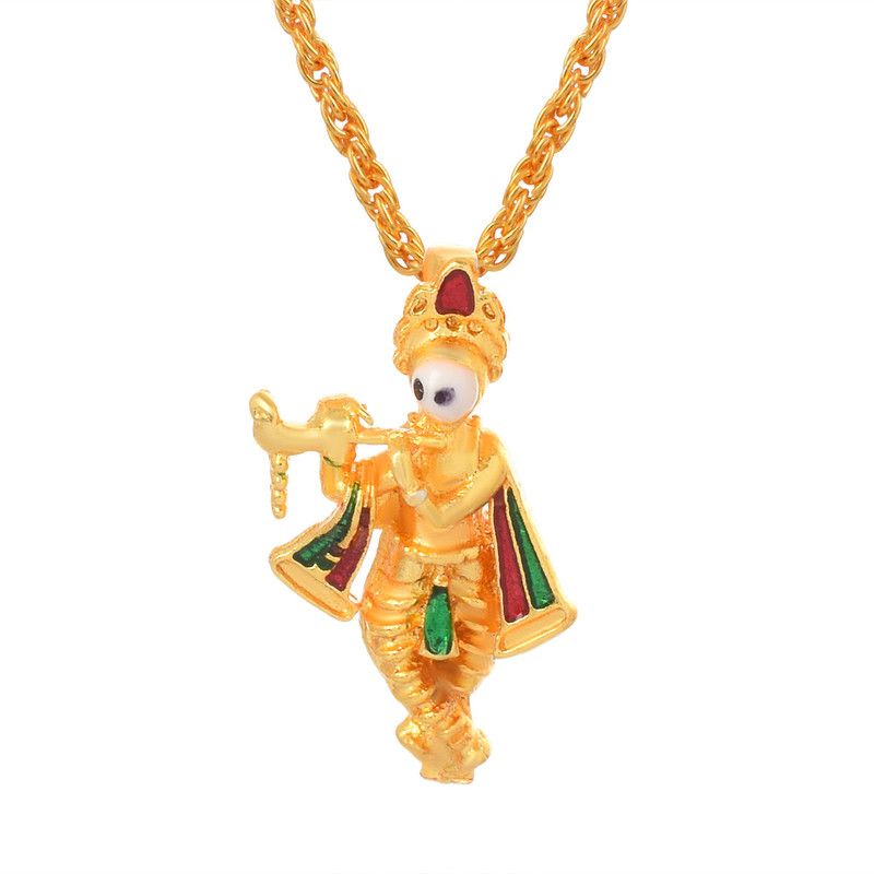 Shree Krishna Gold Pendant Locket Necklace Temple Jewellery For Men & Women Gold-plated Brass Pendant