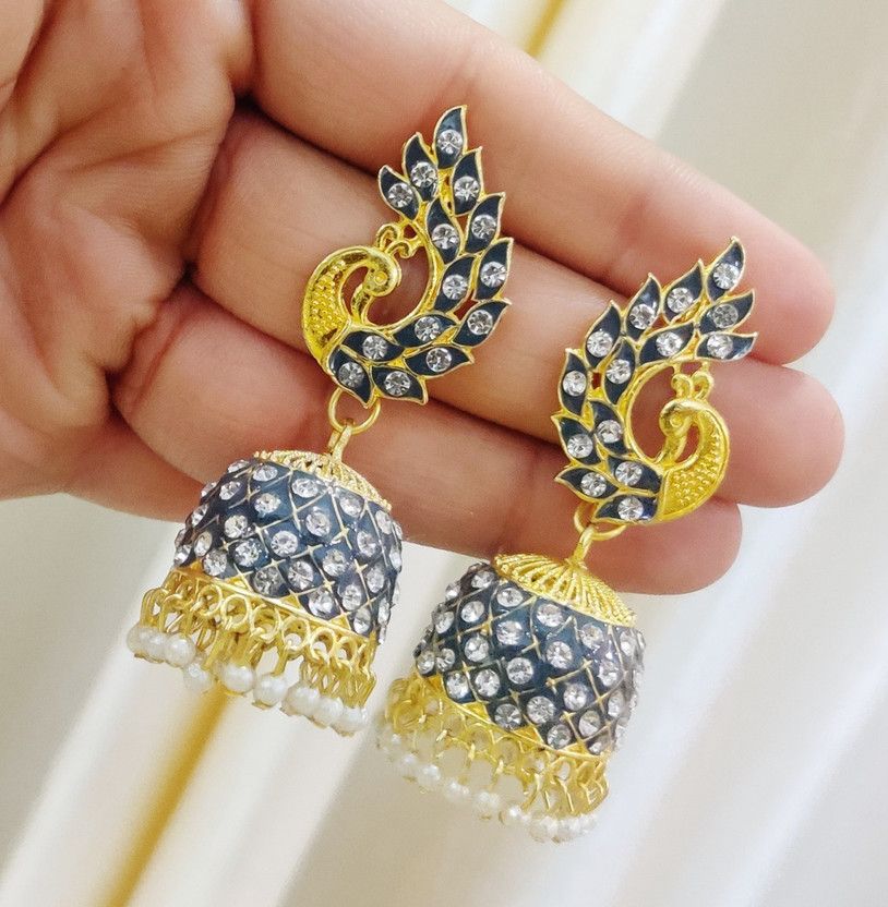 Attractive Peacock Design Stone Morr Alloy Jhumki Earring