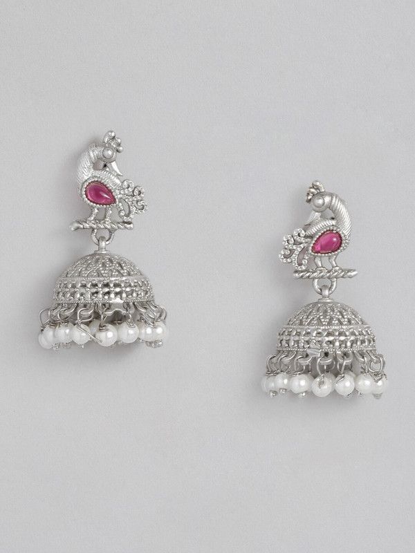 Silver-Plated Peacock Jhumkas Metal Jhumki Earring