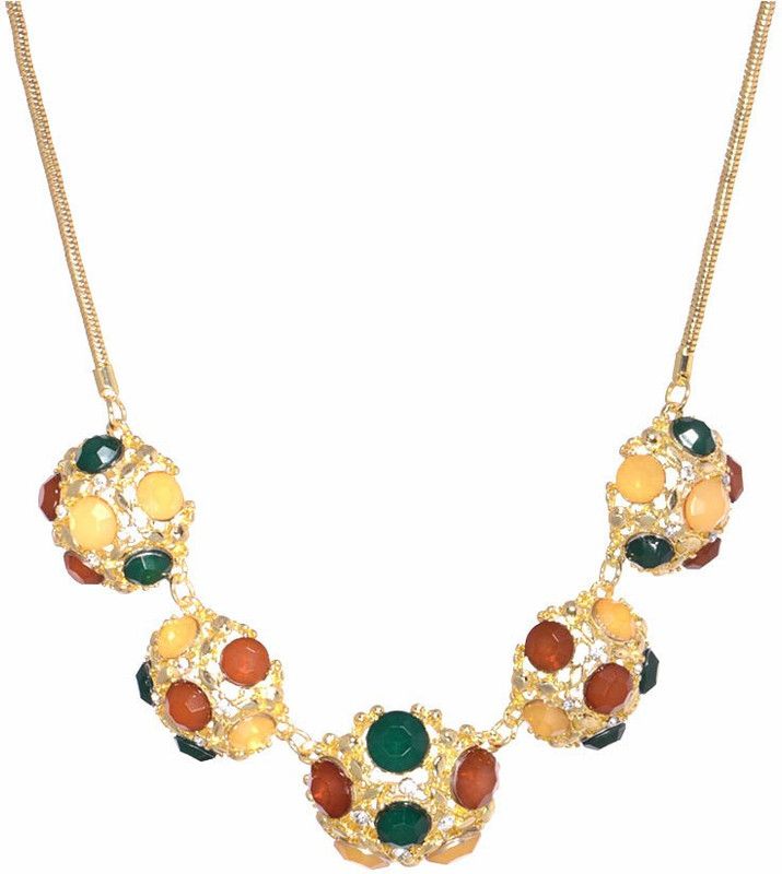 Gold-Toned & Multi colored Stone-Studded Necklace Zircon Gold-plated Plated Alloy Necklace