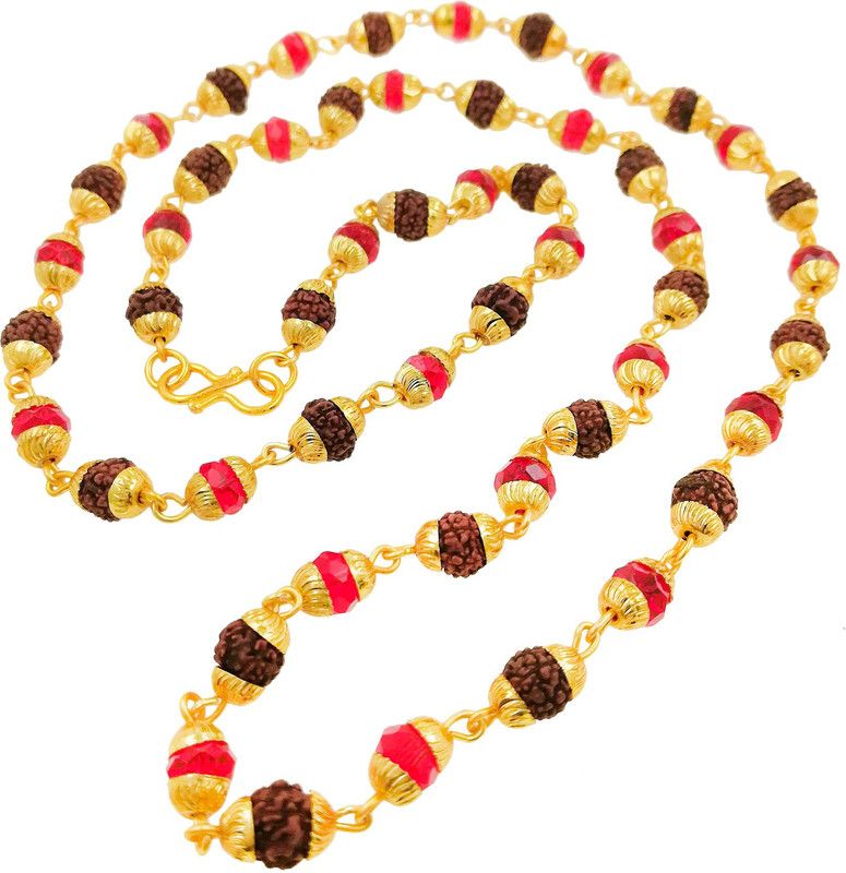 Saizen Energized Rudraksha with Red Pearl and Sphatik Mala Resin Chain Set necklace chian pendant chain Gold-plated Plated Wood Chain