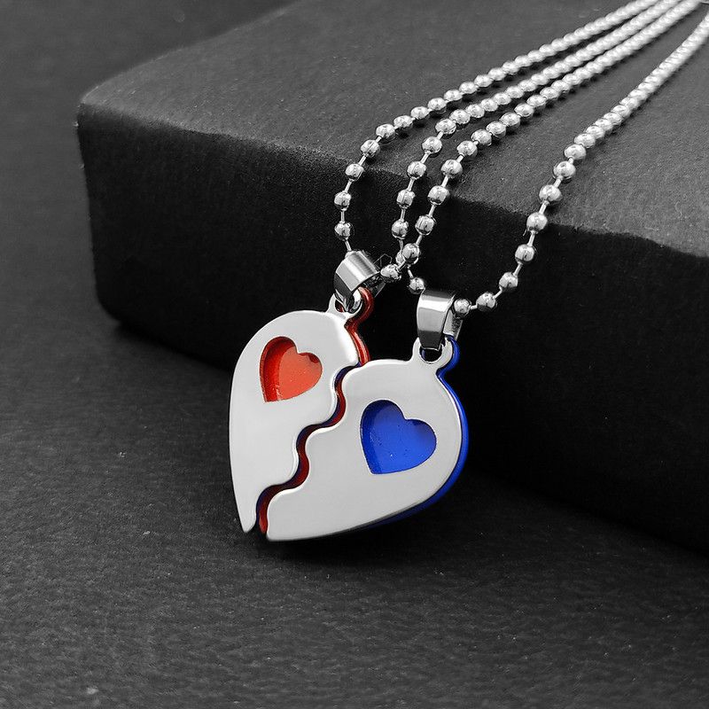 Dual Color Heart Locket with Chain for Men & Boys Rhodium Stainless Steel Pendant
