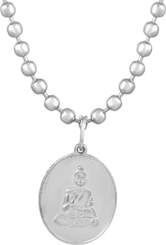 Silver Plated Prayer Budha Gautam Budha and Dr. Babasaheb Bhimrao Ambedkar Reversible Opal Shape Pendant Locket Necklace Fashion Jewelry for Men and Women Silver Brass Pendant