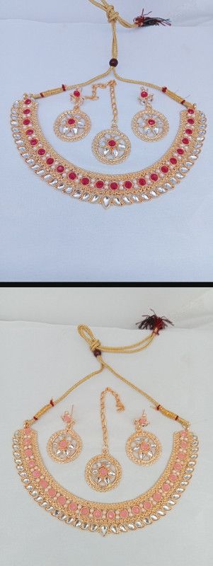 Alloy Rhodium Ruby Red, Pink Jewel Set  (Pack of 2)