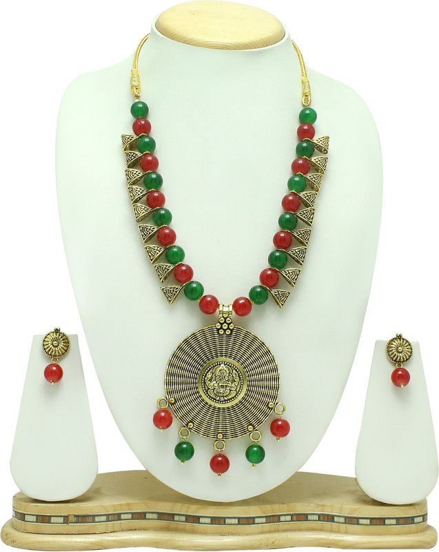 Zinc, Alloy Rhodium Gold, Green, Red Jewel Set  (Pack of 1)
