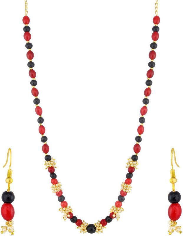 Alloy Gold-plated Black, Red, White Jewel Set  (Pack of 1)