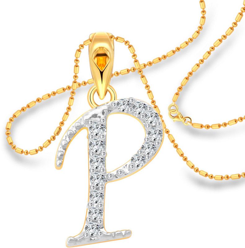 Popular "P" Letter Gold-plated Cubic Zirconia Alloy Pendant