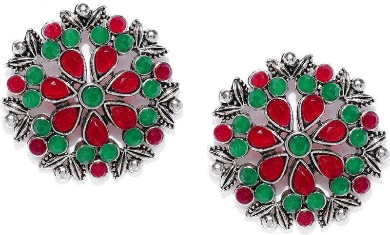 Antique Silver Tone Floral Design Circular Zinc Drops & Danglers