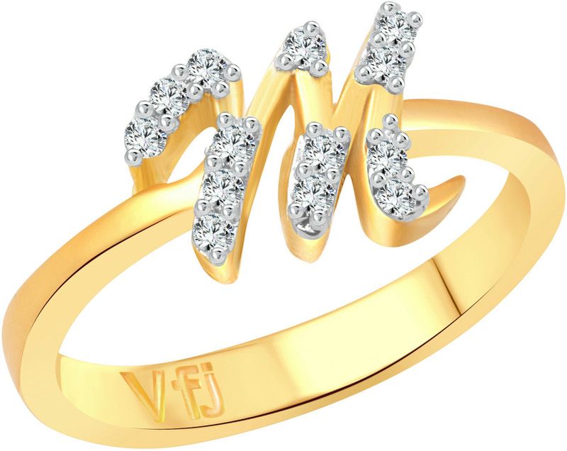 Initial ''M'' Letter Rose Alloy Cubic Zirconia Gold Plated Ring