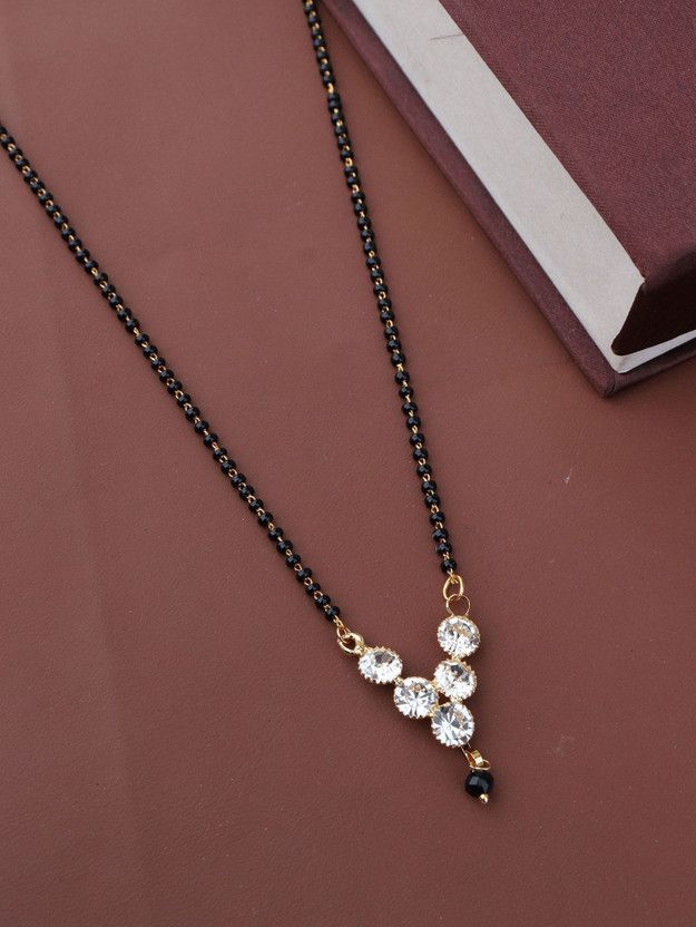 Trendy Micro Gold Plated Beautiful Daily Wear Designer Mangalsutra Tanmaniya Nallapusalu Necklace Pendant Black Bead Golden Chain For Women and Girls Alloy Mangalsutra Brass Mangalsutra